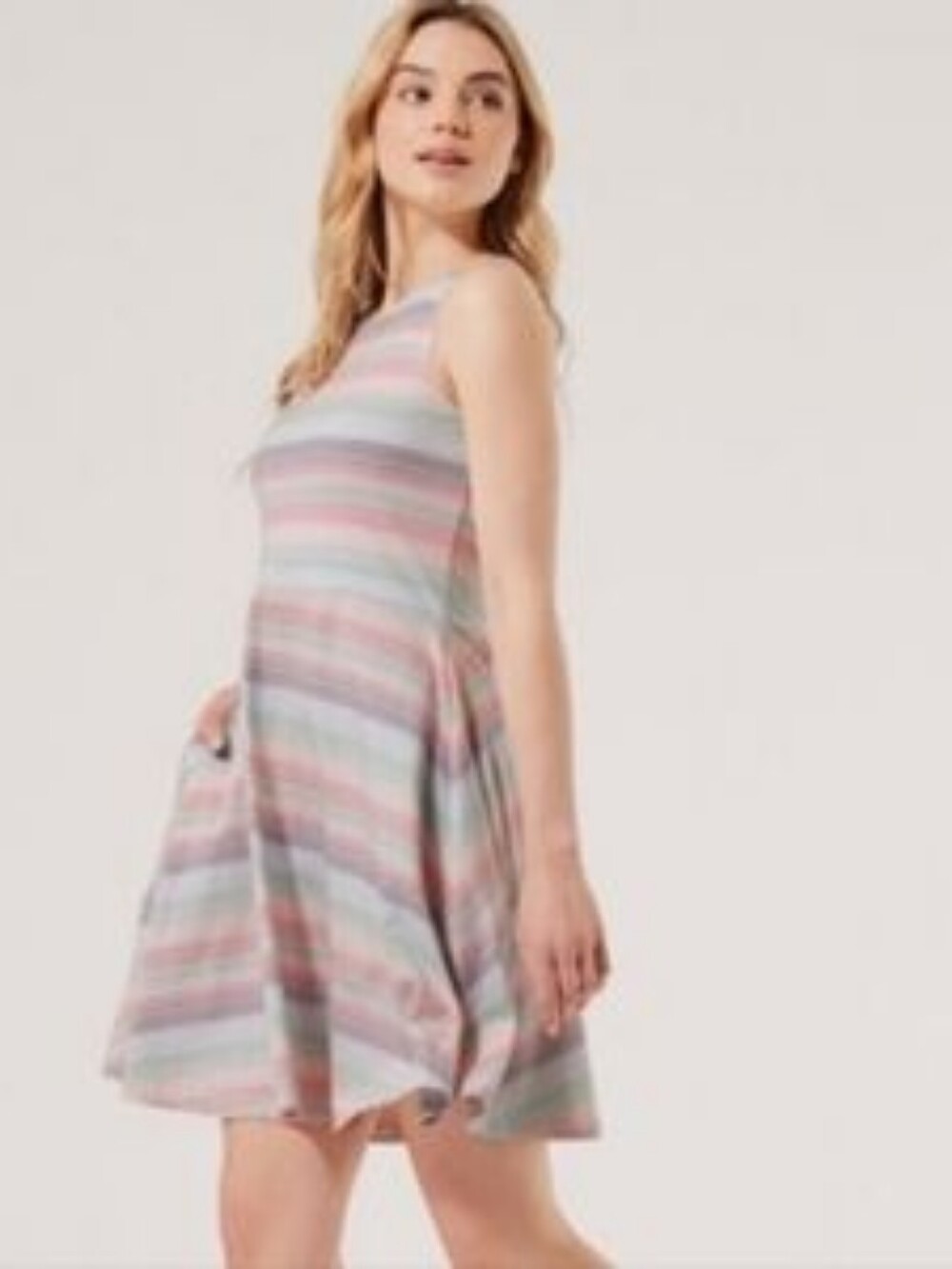 Pact Organic Cotton Fit And Flare Striped Pastel Tank Dress Size L